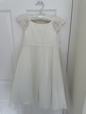 New Girls Ivory Bridesmaid/Flower Girl Dress Age 5  Lace-cap Sleeve Tulle Skirt