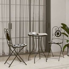 Mosaic Bistro Set Black and White Iron and Ceramic vidaXL