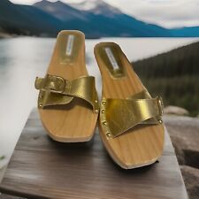 Topshop Iren premium leather clogs with buckle detail in gold.
