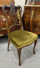 Set of 4 Victorian Dining Chair with Green Velvet Upholstery 19th Century Carved