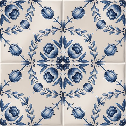 48x blue delft tile stickers - 48x,