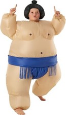 Kids Blue Inflatable Sumo Wrestler Costume Boys Halloween Blow Up Fat Suit O/S