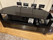 Smart Black Large 1.3m Long TV Unit Cabinet, Glass Shelf,  Collect