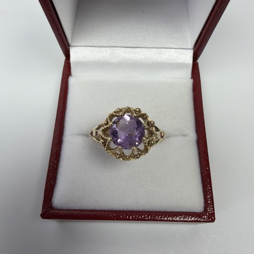 Vintage 9ct gold amethyst - gold, ring