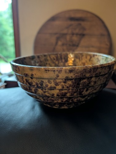 Vintage spongeware bowl - bowl, 8"