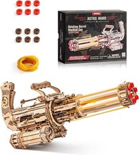 3D Wooden Puzzle Gatling Gun Kit – 412pcs Rubber Band Shooter Model