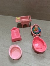Vintage Fisher Price Dolls House Furniture Bed Pushchair highchair bath +  baby