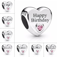 925 Sterling Silver With Love Heart Charm Bead for Bracelets - Birthday Gift