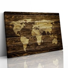World Map on Wood Background
