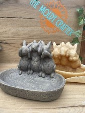 Rubber Latex Mould 3 wise hare bird bath mold garden rabbit ornament LAST ONE