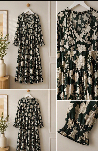 Zara green white floral midi - green, &