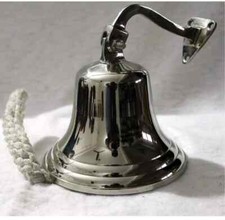 7" Large Ship Bell Bar Wall Hanging Ships Bell Chrome Mounted School Bell