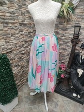 Vintage Nicky Ferrari Pastel Pink Purple Floral Pleated Midi Skirt Small 