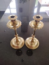 Brass Candlestick Pair Vintage Antique Candle Holder India 23cm Tall
