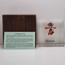 Vintage Lucite Paperweight Has USA & UK Flag Tied as a Bow Encased Hanson Etched