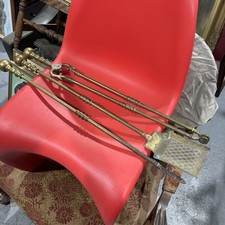 Vintage Large Solid Brass Fireside Companion Set of 3 Tongs Poker Shovel