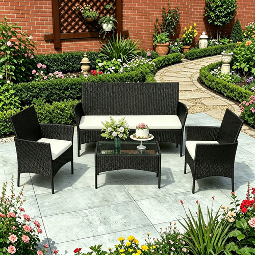 Black seater garden rattan - garden,