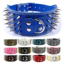 PU Leather Adjustable Spiked Studded Dog Collar 3" Wide Pitbull Boxer Mastiff