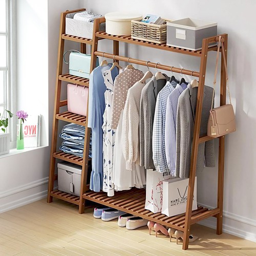 Wooden clothes rail rack - clothes,