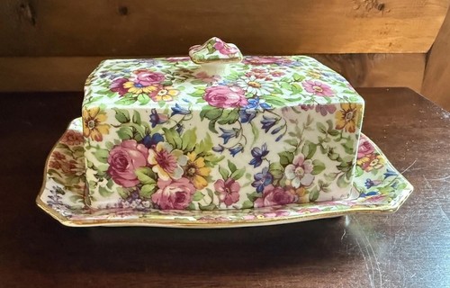Vtg chintz butter - chintz, dish