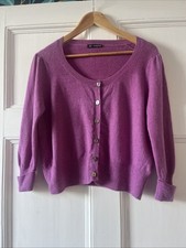 Marks And Spencer’s 100% Cashmere Short Cardigan Size 14 3/4 Sleeves Orchid Pink