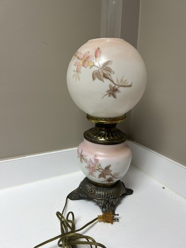Antique pink floral oil lamp