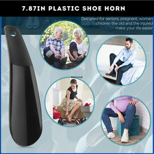 Black Plastic Shoe String Shoe Horn 16cm Lightweight Prevent Damage Back of Shoe