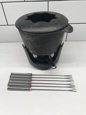 Black Cast Iron Service A Fondue Set Vintage Complete Plus Brand New Forks AS05