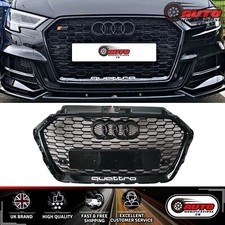 Audi RS3 Style A3 S3 8V Front Main Grille Honeycomb Mesh Grill Gloss Black 17-20
