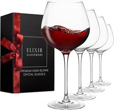 Extra Large Red Wine Glasses - Hand Blown Luxury Crystal Wine Glasses 4 Set