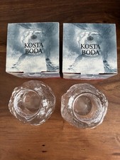 Kosta Boda Glass Snowball Tea Light Holder Pair