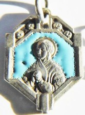 St. Bernadette Silver & Blue Enamel Art Deco Holy Medal Our Lady of Lourdes nun