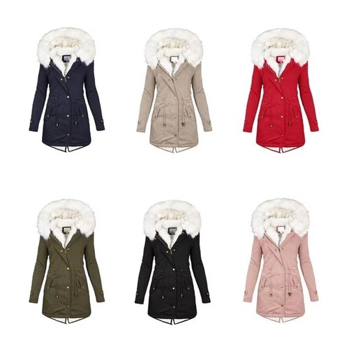 Women ladies warm long coatfur - warm,