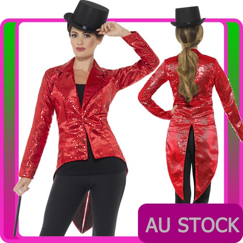 Ladies red tailcoat sequin - red,
