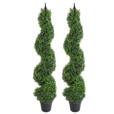 Artificial Boxwood Spiral Topiary Trees Pair 120cm Green Leaf Metal Frame Ready
