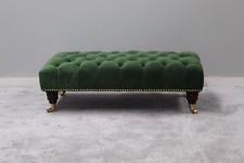 Large Ottoman Chesterfield Footstool In Plush Moss Green Velvet With Gold Studs