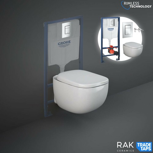 Rak wall hung toilet rimless - wall,