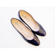 Pitillos Womens Classic Pump Heel Blue Leather Crocodile Slip On Mid Round Toe 9