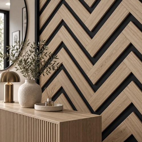 Oak herringbone acoustic wall - oak,