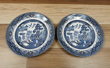 2 x Vintage Broadhurst Staffordshire Ironstone Willow Pattern 6.5" Side Plates  