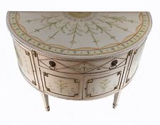 French Louis XV Painted Demi Lune Cabinet Commode Chest