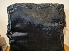 Pair of black crushed velvet cushions with tassels approx 12" square insert inc.