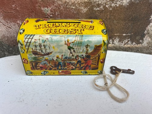 Vintage tin treasure chest - treasure,