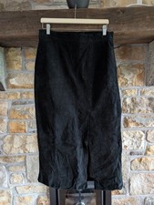 Vintage Beth Terrell Midi Maxi Black Skirt Suede Leather Size M 12 Elastic Waist