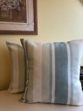 ONE HANDMADE CUSHION IN LAURA ASHLEY AWNING STRIPE PISTACHIO DUCKEGG