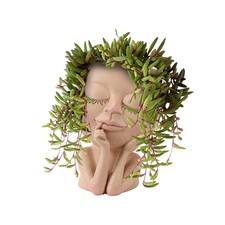Face Planter Pots Head Flower Pot Indoor Outdoor Drainage Hole Closed Eyes