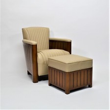 Stool Alfred Square for Club Chair Lounge Designer Art Deco Leder Cigar Vintage