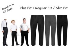 Boys School Trousers Slim / Regular / Plus Fit Pull Up Elastic Waist All Sizes