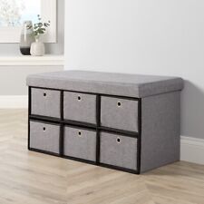 Folding Ottoman 6 Drawer Storage Chest Solid Sturdy Space Saving Grey Fabric