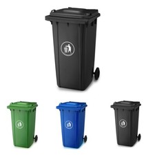 Large 240L Wheelie Bin Black/Green/Blue Council Outdoor Rubbish Rubber Wheel Bin